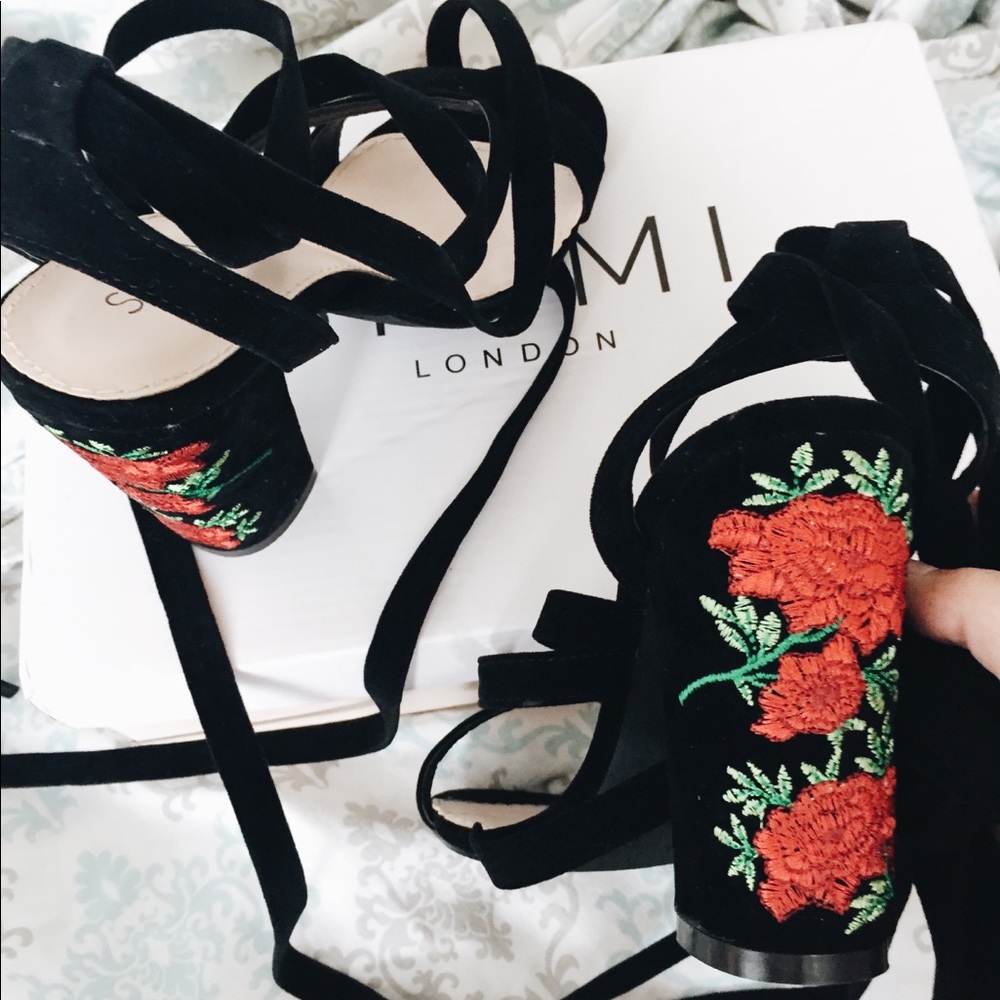 Suede lace up block heels
